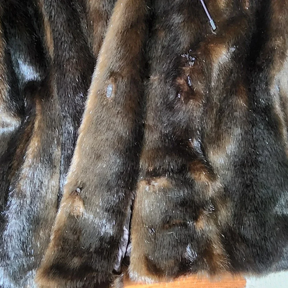 Midnight Velvet Faux Fur Jacket XL Brown Pockets Evening Winter Outerwear Prep